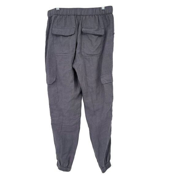 Nicole Miller Linen Gray Cargo Jogger Pants Elastic Waist Drawstring Size Medium - Picture 5 of 5